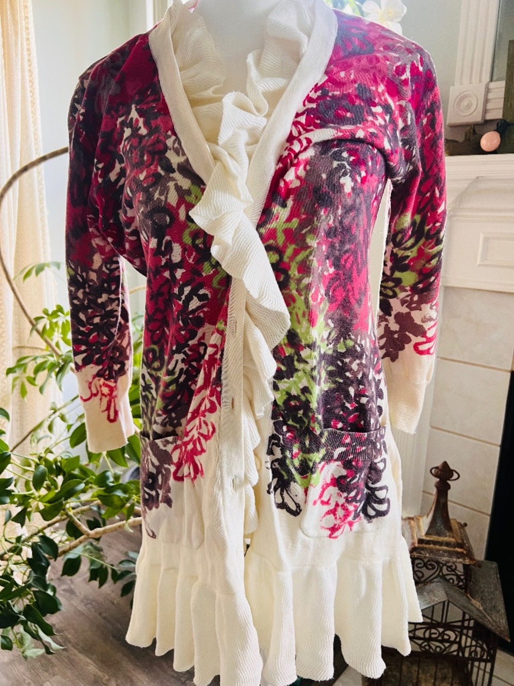 Anthropologie Tabitha Floral Ruffled Cardigan